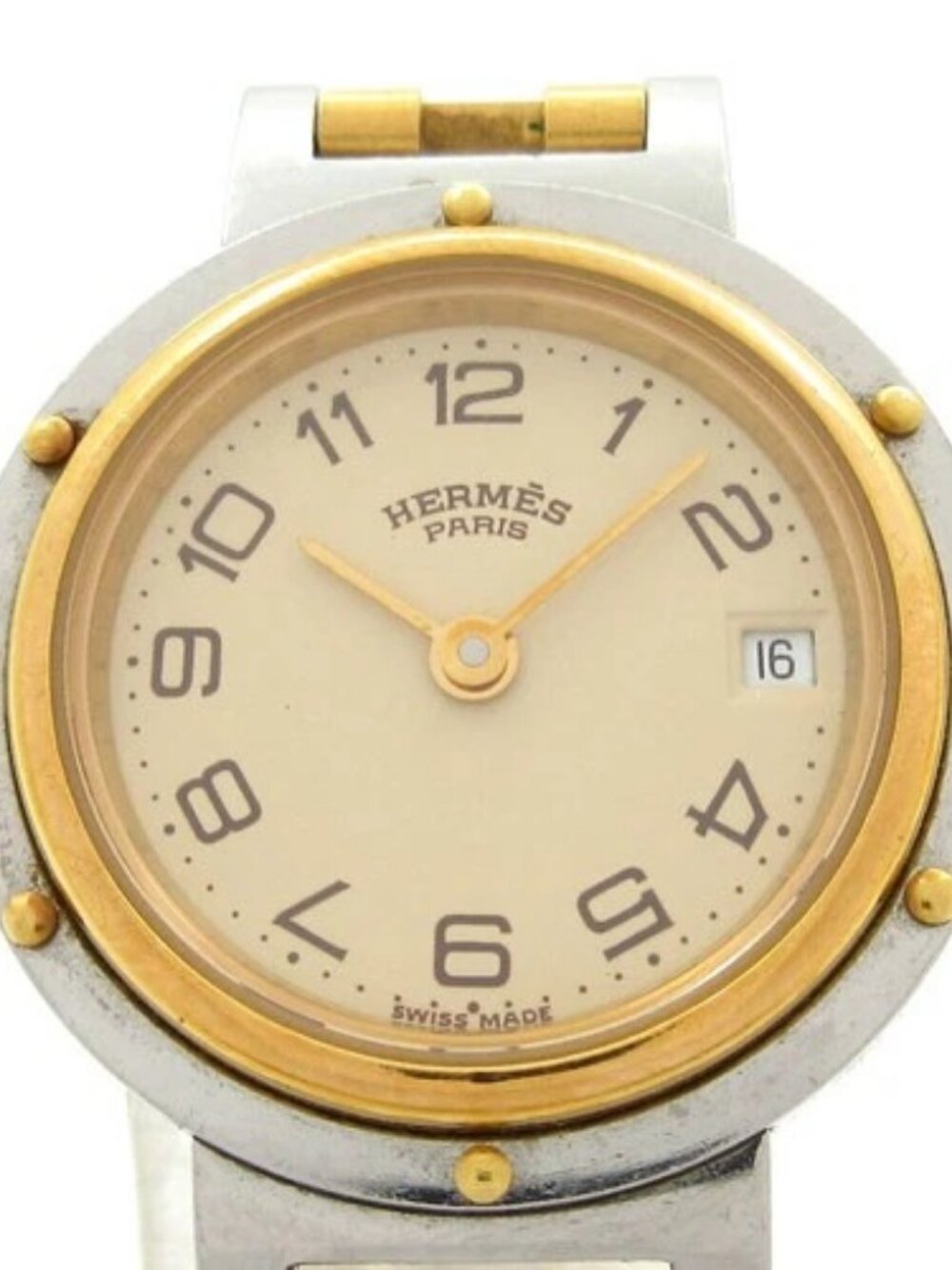 HERMES Clipper 6***** Silver Gold Women's Wrist Watch